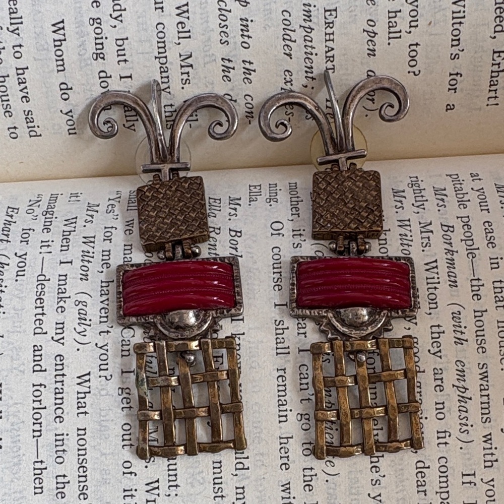 Whimsical Luna Parc Abstract Vintage Sterling Silver Earrings with Brass Accents